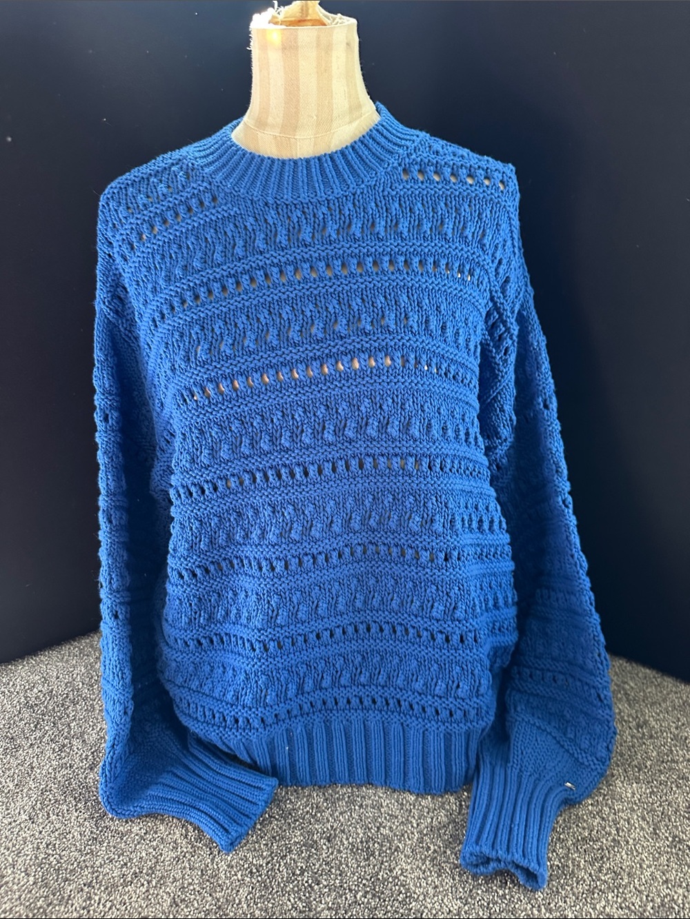 Tommy Hilfiger Royal Blue Open-Knit Crewneck Sweater
